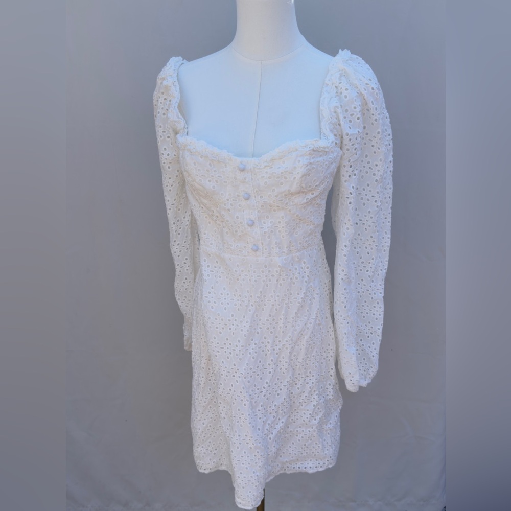 Boohoo Tall White Eyelet Broderie Anglaise Sweetheart Mini Dress Puff Sleeve